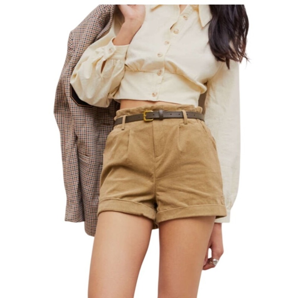 Cider Corduroy Shorts Womens Size L High Waist Tan Brown Paperbag Waist‎